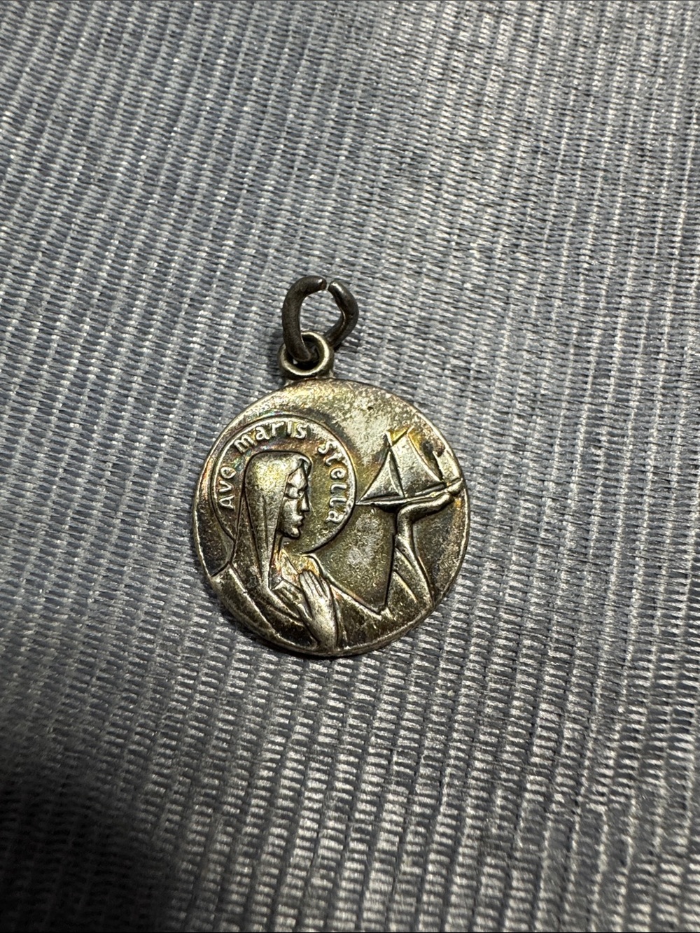 Vintage Anyata Sterling Silver Religious Madonna Pendant Necklace Charm - Silver